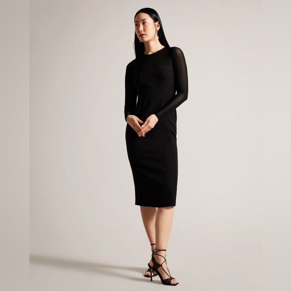 Ted Baker London Black Long-Sleeve Midi Dress